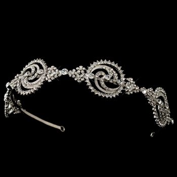 Rhodium Clear Rhinestone Vintage Modern Rhinestone Headband 1533 21