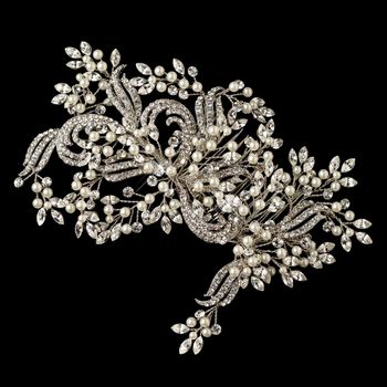 Rhodium Ivory Pearl Clear Rhinestone Couture Vine Hair Comb 2993 128