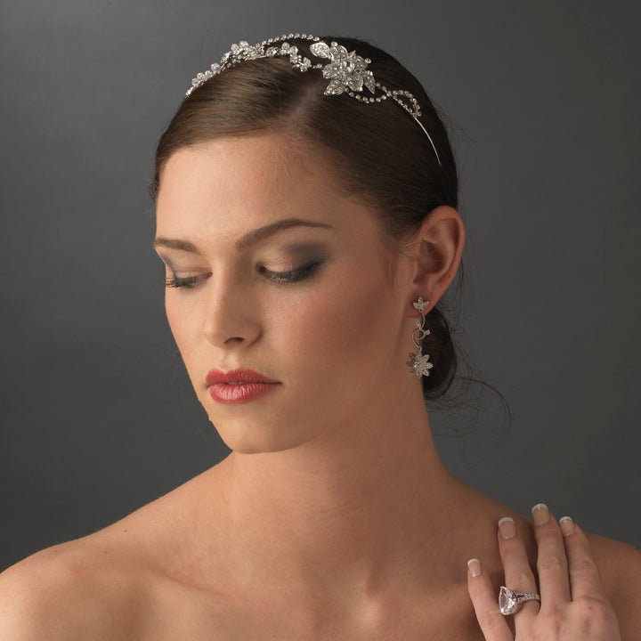 Rhodium Vintage Rhinestone Touched Bridal Headband Hp 8406 Silver 122