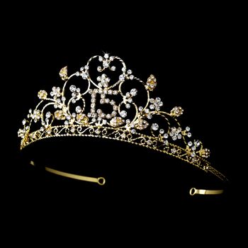 Shimmering Sweet 15 Quincea Era Rhinestone Tiara In Gold 466 89 1