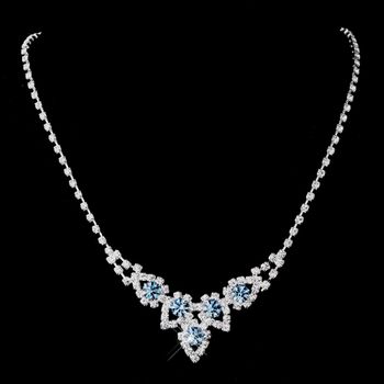 Silver Aqua Round Rhinestone Necklace 9381 25