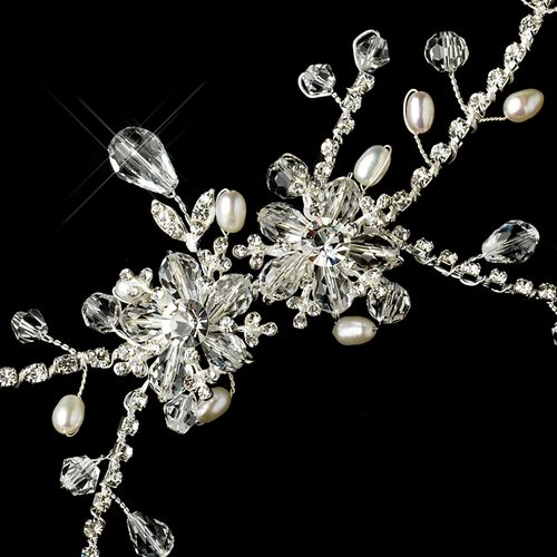 Silver Clear Crystal Pearl Headpiece 908 30