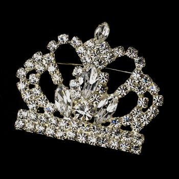 Silver Clear Round Marquise Crown Pin Brooch 0415 26