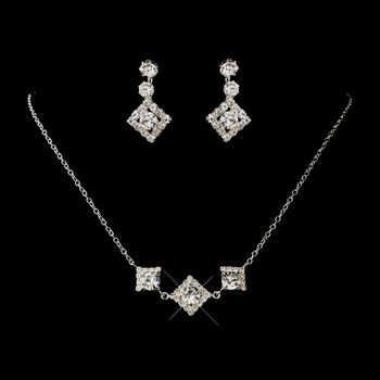 Silver Clear Round Rhinestone Necklace 1461 Earrings 1467 Jewelry Set 46