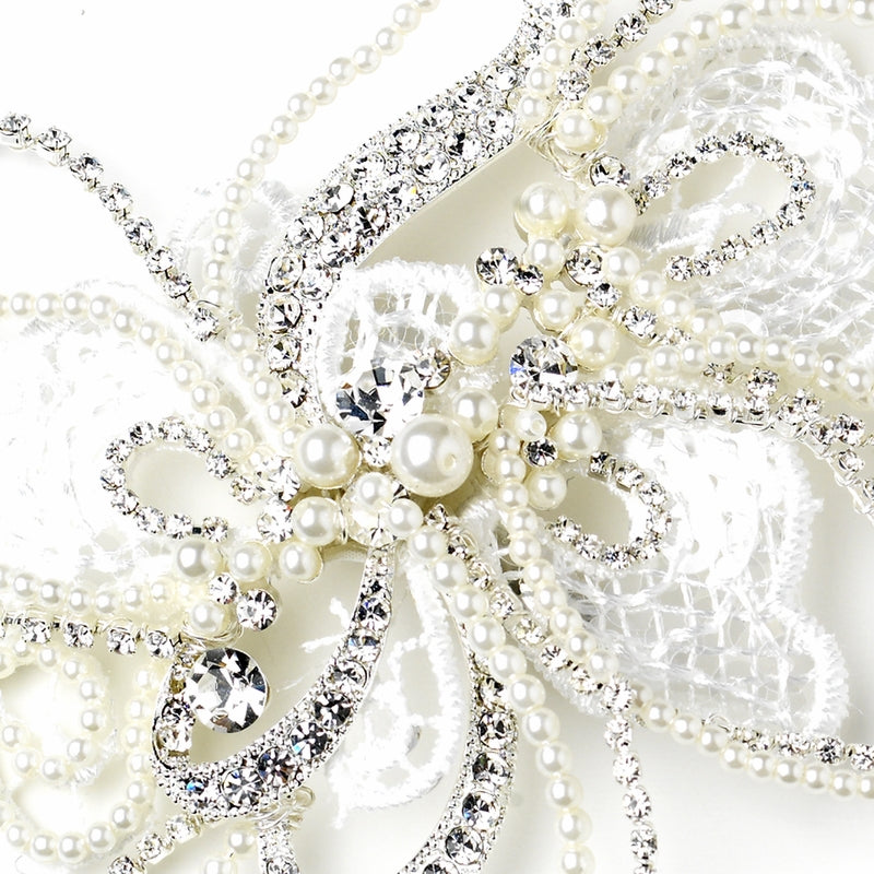 Silver Diamond White Pearl Rhinestone Lace Hair Clip 9631 66