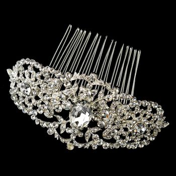 Silver Floral Leaf Rhinestone Comb 69 1