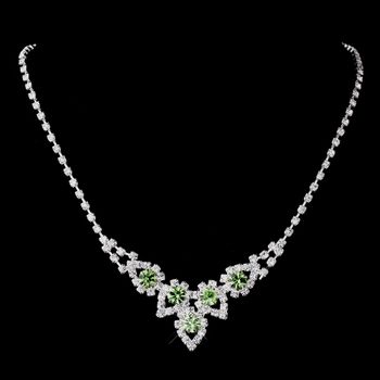 Silver Peridot Round Rhinestone Necklace 9381 25