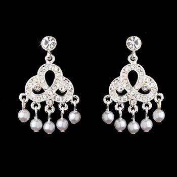 Silver White Pearl Bridal Earrings E 499 Chandelier 30