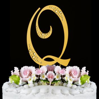 Sparkle Swarovski Crystal Wedding Cake Topper Gold Letter Q 66 1