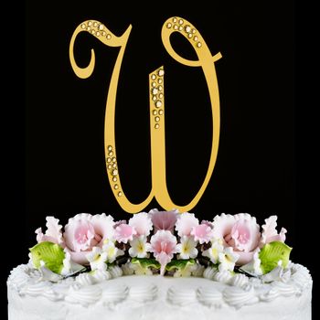 Sparkle Swarovski Crystal Wedding Cake Topper Gold Letter W 55