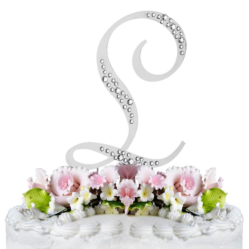 Sparkle Swarovski Crystal Wedding Cake Topper Silver Letter L 87