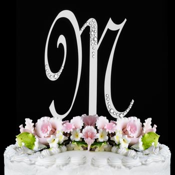 Sparkle Swarovski Crystal Wedding Cake Topper Silver Letter M 85