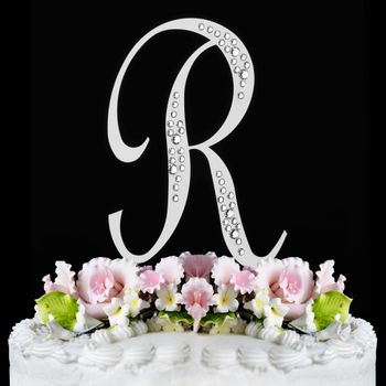 Sparkle Swarovski Crystal Wedding Cake Topper Silver Letter R 78