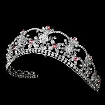Sparkling Rhinestone Swarovski Crystal Covered Tiara With Light Pink Accents In Silver 523 76