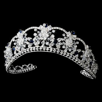 Sparkling Rhinestone Swarovski Crystal Covered Tiara With Navy Accents Wholesale Accessories Headpieces Tiaras 30