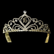 Sparkling Vintage Blue Rhinestone Sweet 16 Tiara In Gold 242 24