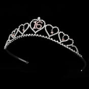 Sweet 16 Silver Plated Tiara Covered In Clear Pink Rhinestones 460 42