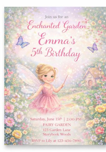 Enchanted Garden Fairy Birthday Invitations