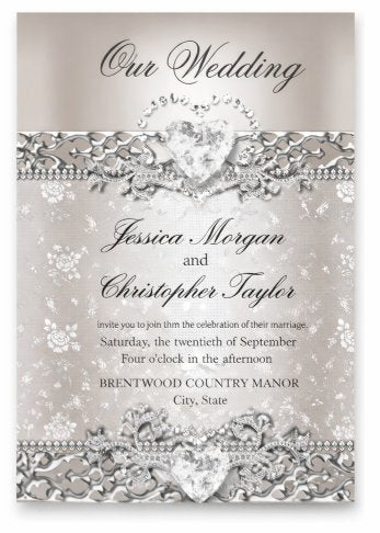 Elegant Silver Heart Wedding Invitations