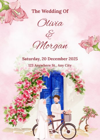 Pink Blue and White Illustrated Invitations