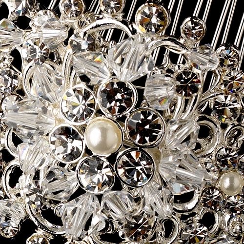 Vintage Crystal Rhinestone Pearl Bridal Comb 585 Antique Silver Or Silver 87