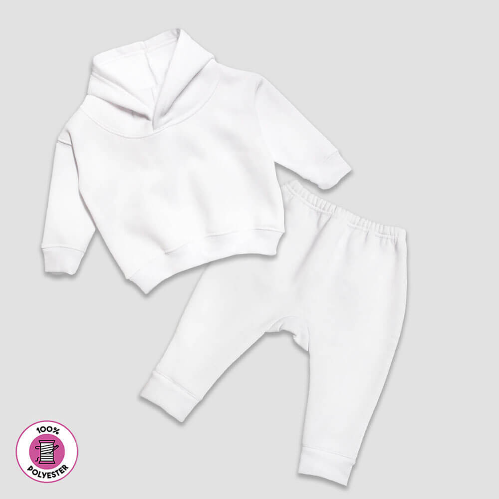 Baby Jogger Pants and Hoodie Sweatshirt Set - 100% Polyester Fleece White 6-12M